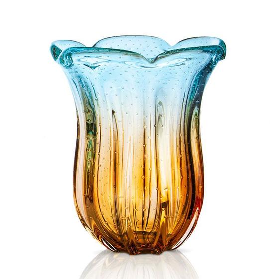 Imagem de Vaso Em Cristal Murano Água Marinha E Âmbar São Marcos 34cm