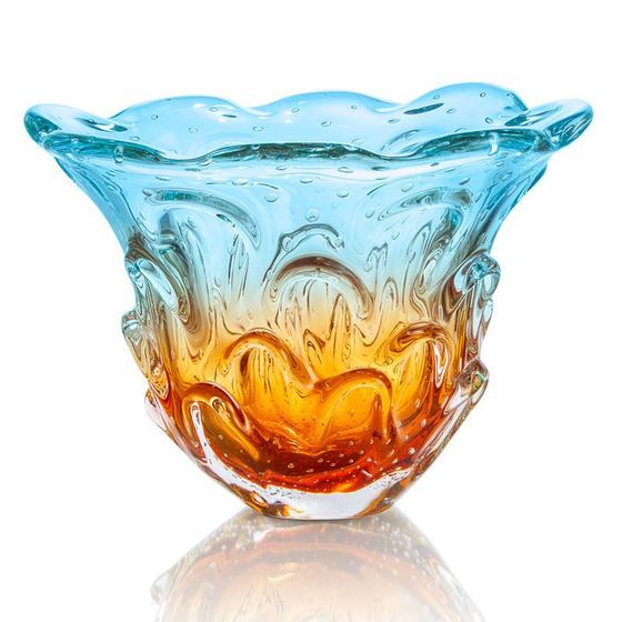 Imagem de Vaso Em Cristal Murano Água Marinha E Âmbar São Marcos 41cm