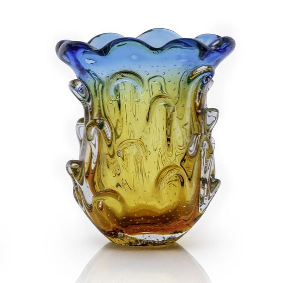 Imagem de Vaso Em Cristal Murano Água Marinha E Âmbar - São Marcos