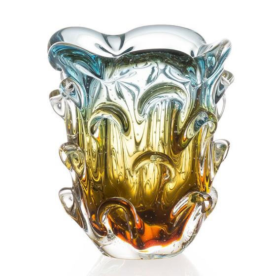 Imagem de Vaso Em Cristal Murano Água Marinha E Âmbar - São Marcos