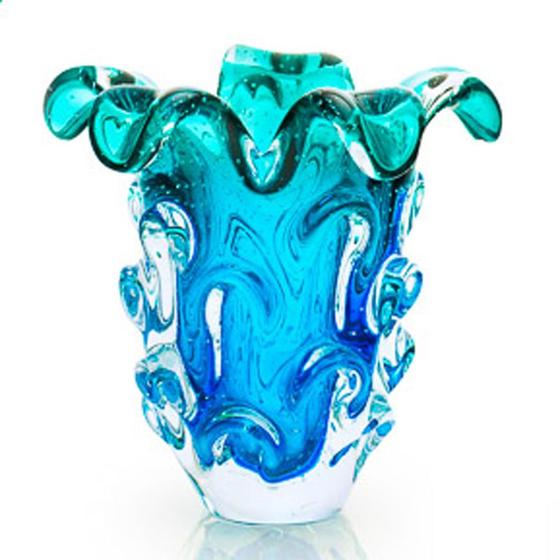 Vaso Em Cristal Murano Água Marinha E Esmeralda - São Marcos Menor preço em Vaso Em Cristal Murano Água Marinha E Esmeralda - São Marcos