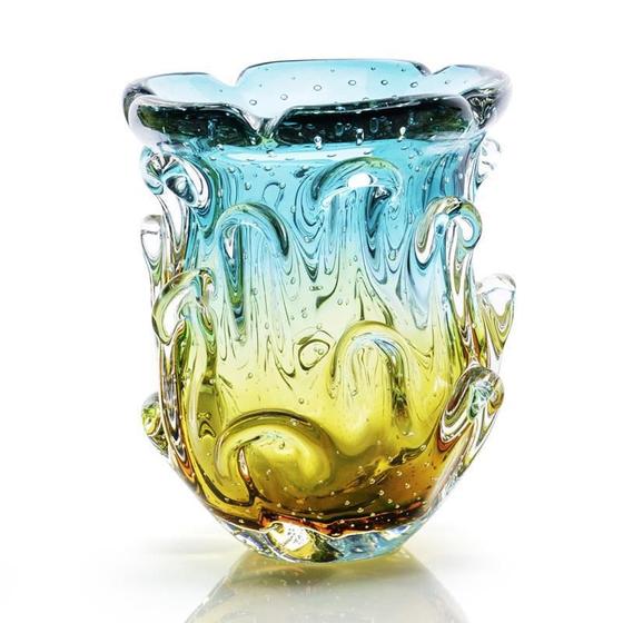 Imagem de Vaso Em Cristal Murano Esmeralda E Âmbar - São Marcos 17Cm