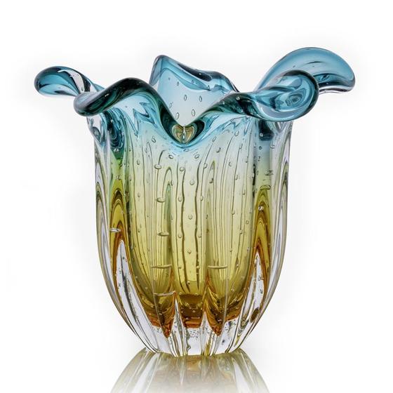 Imagem de Vaso Em Cristal Murano Esmeralda E Âmbar - São Marcos 22cm