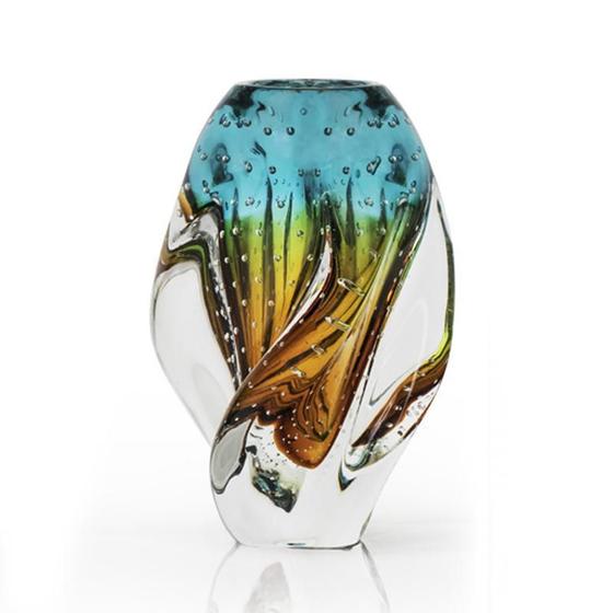 Imagem de Vaso Em Cristal Murano Esmeralda E Âmbar - São Marcos 24Cm