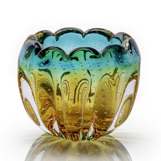 Imagem de Vaso Em Cristal Murano Esmeralda E Âmbar  São Marcos