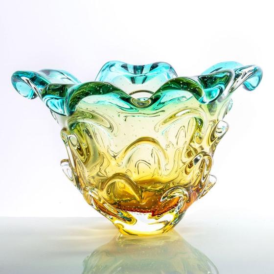 Imagem de Vaso Em Cristal Murano Esmeralda E Âmbar  São Marcos