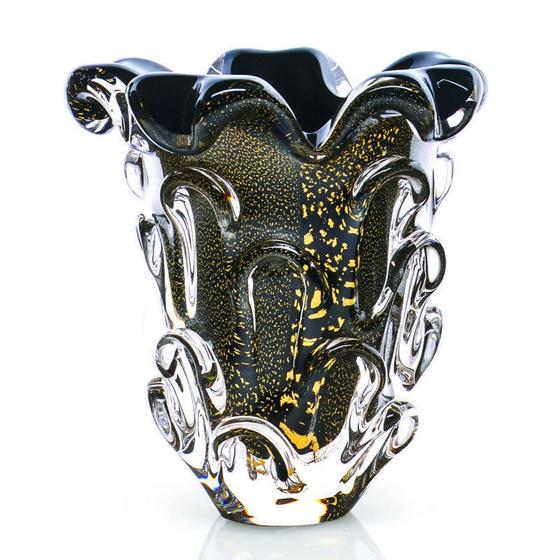 Imagem de Vaso Em Cristal Murano Preto E Ouro 24K - São Marcos 18Cm