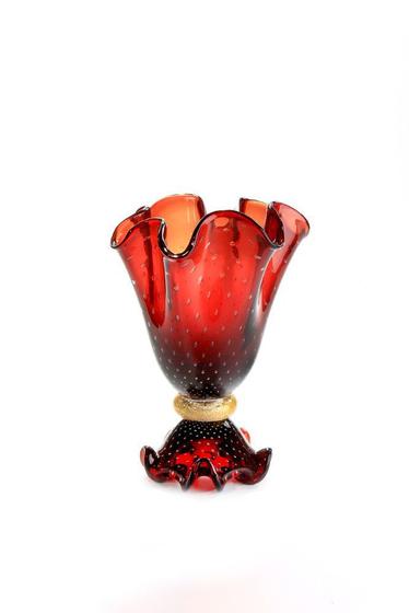 Imagem de Vaso Em Cristal Murano Vermelho Com Ouro 24 K - São Marcos