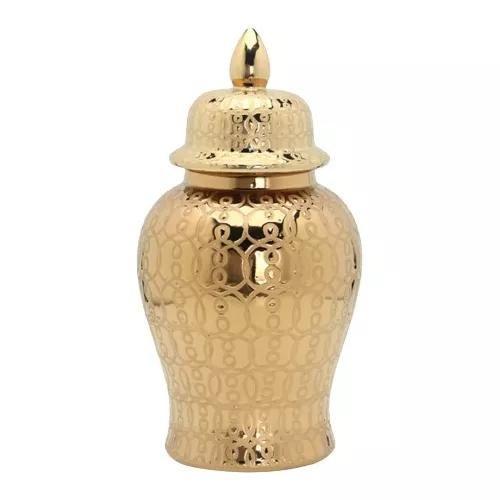 Imagem de Vaso Grande Dourado Decorativo Porcelana Chinesa 49x26