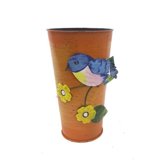 Imagem de Vaso Metal Enfeite Jardim Quintal Varanda Passaro Flor Laranja (SYBO-G6)