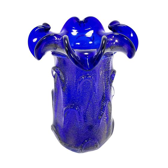 Imagem de Vaso Murano Italiano Azul Cobaldo Medio Lapidados Retorcidos