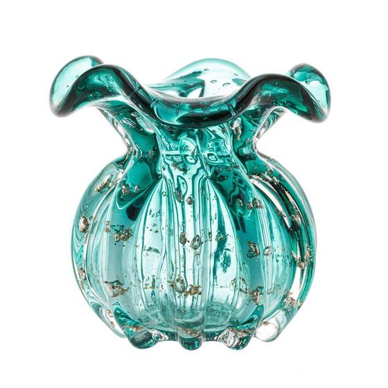 Imagem de Vaso Murano Vidro Italy Azul Tiffany e Dourado 10x11cm Wolff