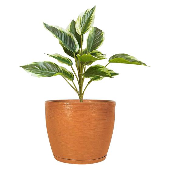 Imagem de Vaso Para Planta Grande Flores Bojo Redondo Luxo Escovado Polietileno Com Prato