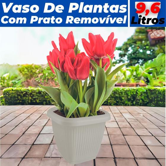 Imagem de Vaso Para Plantas Quadrado C/ Prato Decoração Casa Jardim 9,6L