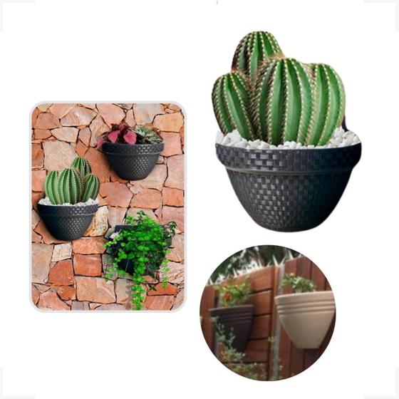 Imagem de Vaso Parede Meia Lua Rattan Flores Jardinagem 3 Litros Preto