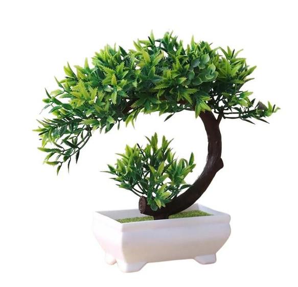 Imagem de Vaso Planta Artificial Bonsai Flores Arco Ramo Folhas Verde