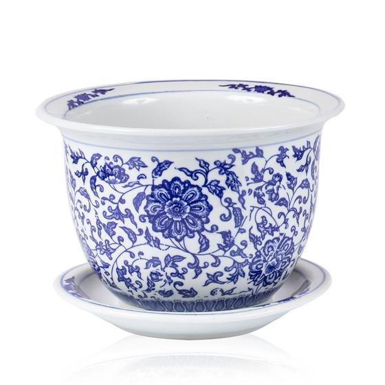 Imagem de Vaso Porcelana Azul e Branco &quotP&quot com Prato 