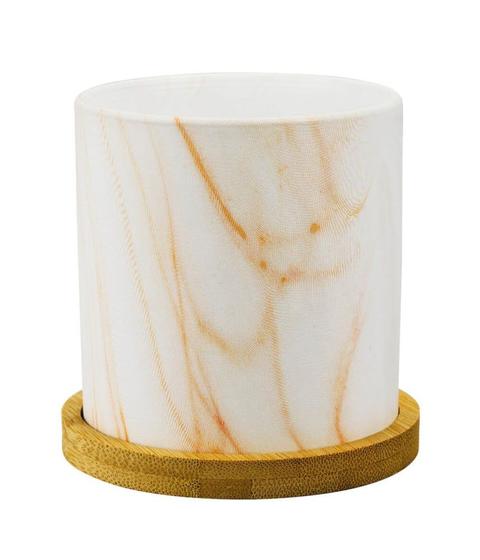 Imagem de Vaso Porcelana Detalhes Laranja Estilo Mármore Base Bambu