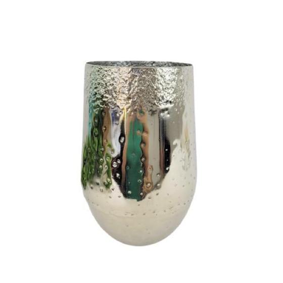 Imagem de Vaso Prata De Metal 28X18X18Cm Martelado Decorativo