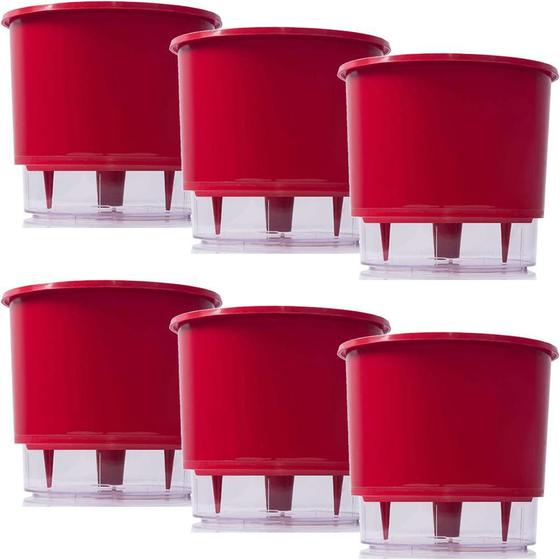 Imagem de Vaso Raiz Autoirrigavel Grande 21X18 Vermelho Flores Kit 6Pc