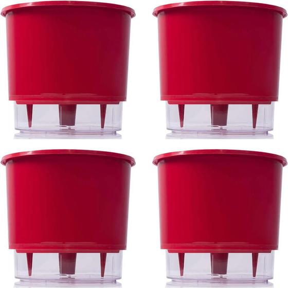 Imagem de Vaso Raiz Autoirrigavel Médio N3 Vermelho Flores Kit 4 Peças