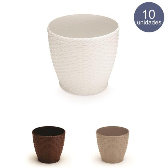 Imagem de Vaso Rattan Cachepo Redondo M3 Kit Com 10 Mini Suculenta Violeta