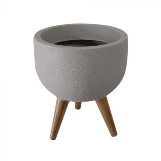 Imagem de Vaso Redondo Japi Com Pe De Madeira Decore 33 Cimento