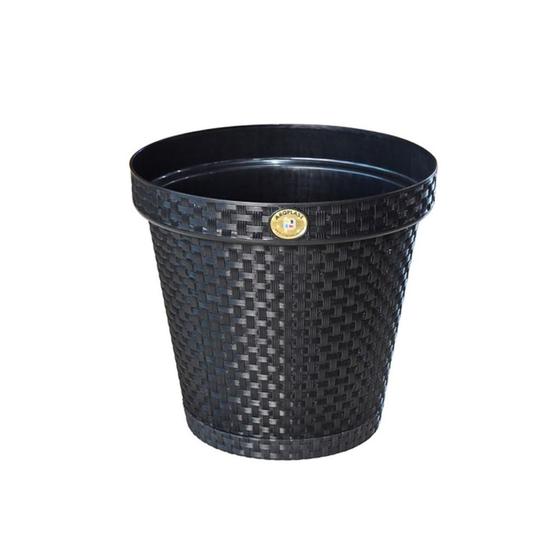 Imagem de Vaso Redondo Rattan 10L Preto Anti Dengue Jardim Casa