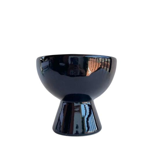Imagem de Vaso taça de cerâmica preto brilho com pé pedestal moderno