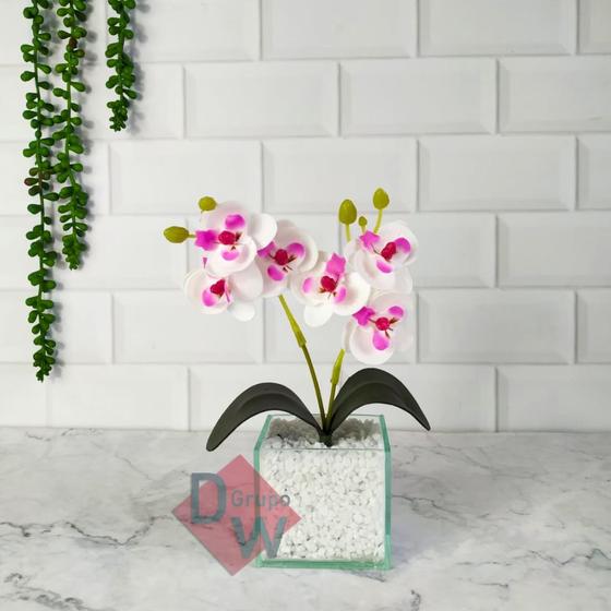 Imagem de Vaso Transparente com Arranjo Flor de Orquídea Artificial