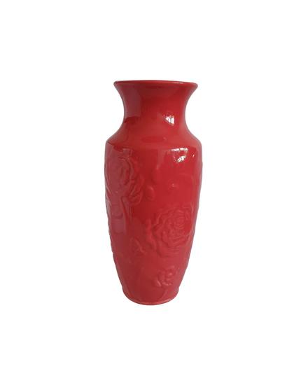 Imagem de Vaso Vermelho Tipo Murano Cerâmica com Rosas em Relevo 29x10cm