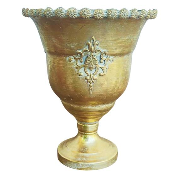 Imagem de Vaso Vintage Decorativo de Metal Patina Dourada 28cm x 23cm Saldão