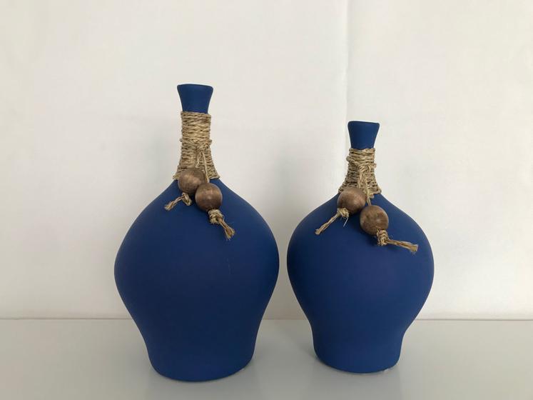 Imagem de Vasos decorativos de ceramica - trio de vasos - azul