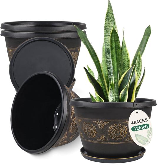 Imagem de Vasos para plantas Usocik Retro Pattern com orifícios de drenagem, 30 cm, pacote com 4
