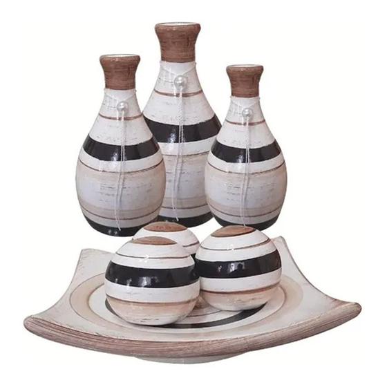 Imagem de Vasos Trio Garrafas E Centro De Mesa 3 Esferas Black Beige