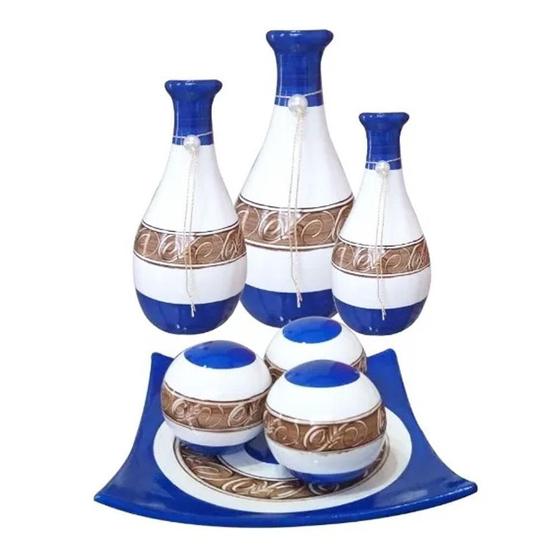 Imagem de Vasos Trio Garrafas E Centro De Mesa 3 Esferas Blue Beige