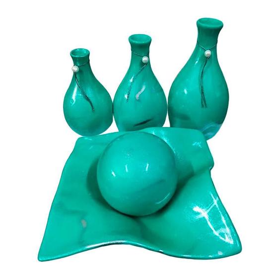 Imagem de Vasos Trio Garrafas E Centro De Mesa Cerâmica Turquesa