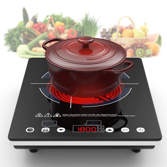 Imagem de VBGK Cooktop Elétrico 1800W, 9 Níveis, Controle de Toque e Timer (Preto)