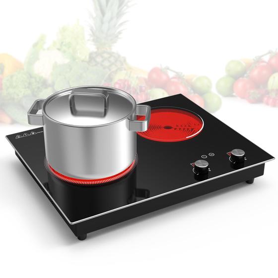 Imagem de VBGK Cooktop Elétrico Duplo 3000W com 10 Níveis de Aquecimento e Timer (Preto)