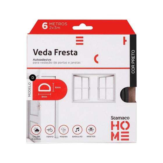 Imagem de Veda Fresta Preto Modelo D Autoadesivo - 6 Metros Stamaco