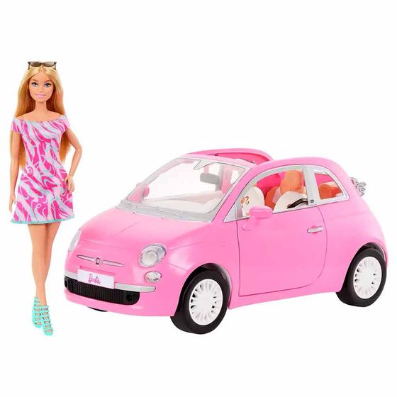 Imagem de Veículo e Boneca - Barbie - Fiat 500 - Carro Conversível - Rosa - Mattel