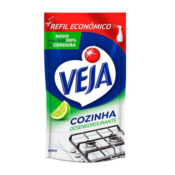 Imagem de Veja Para Cozinha Desengordurante Disssolve 100% Da Gordura Limão 400ml Refil Veja