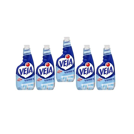 Imagem de Veja Vidrex Com Álcool Limpa Vidros Refil 500ml Kit 5