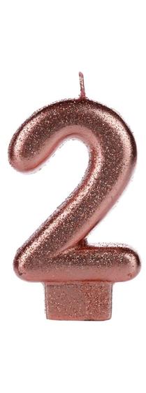 Imagem de Vela Aniversário Cintilante Glitter Rosé Gold Número 2 - Silverfestas