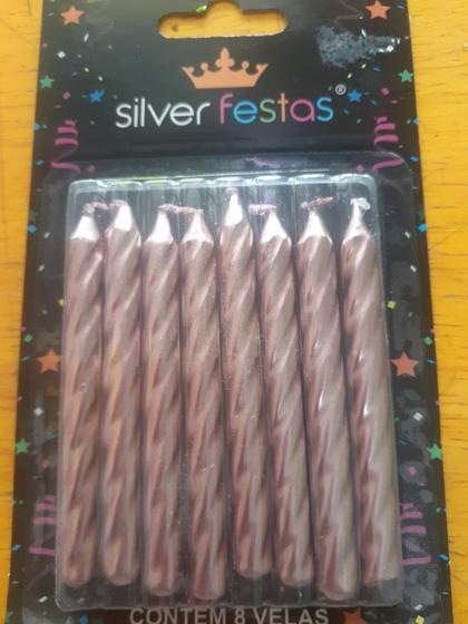 Imagem de Vela Aniversário Palito Espiral Rosé Gold Metalizada - 08 un - Silverfestas