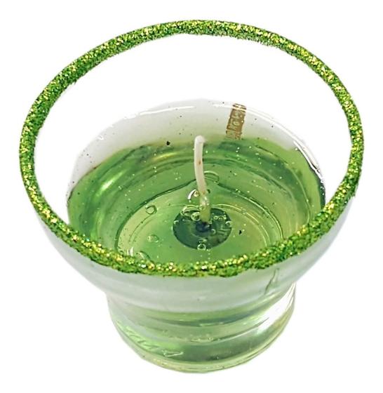 Imagem de Vela aromatica mini vaso c/ castiçal vidro c/ glitter verde