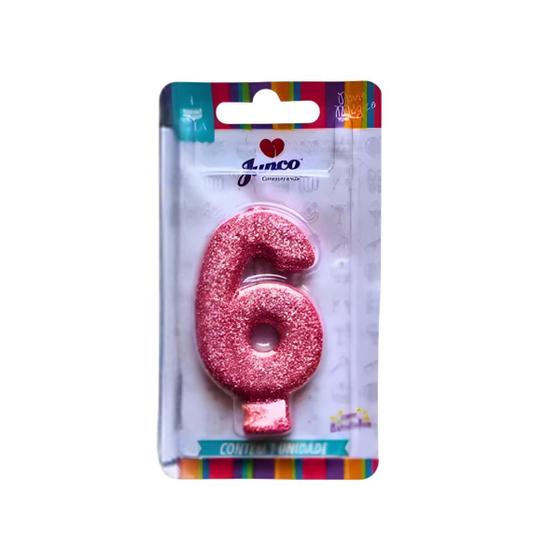 Imagem de Vela com Números de Aniversário com Glitter Rosa