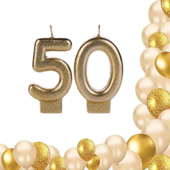 Imagem de Vela De Aniversário 50 anos Glitter Dourada