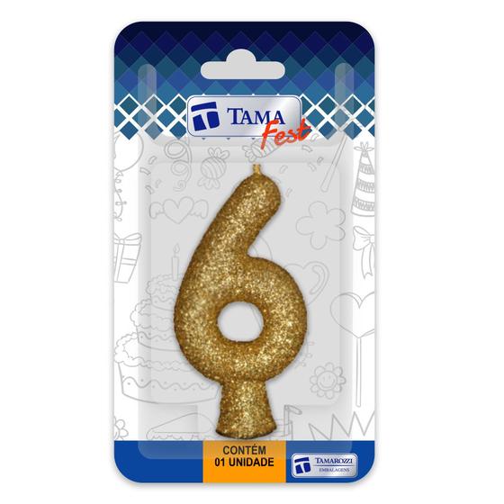 Imagem de Vela de aniversário Número Dourado Nº 6 com 10 un.