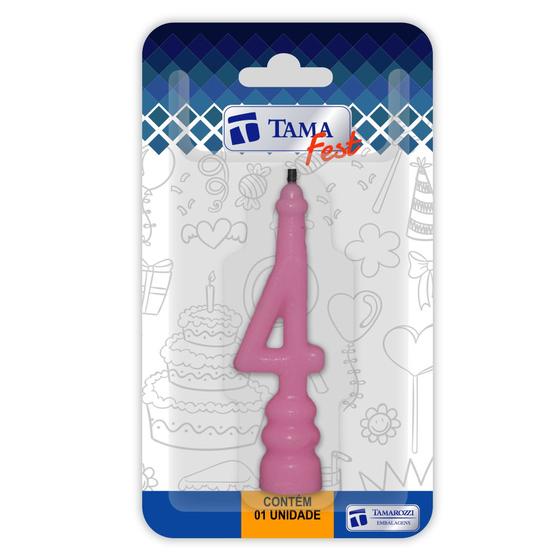 Imagem de Vela de aniversário Número Rosa bebe Nº 4 com 10 un.